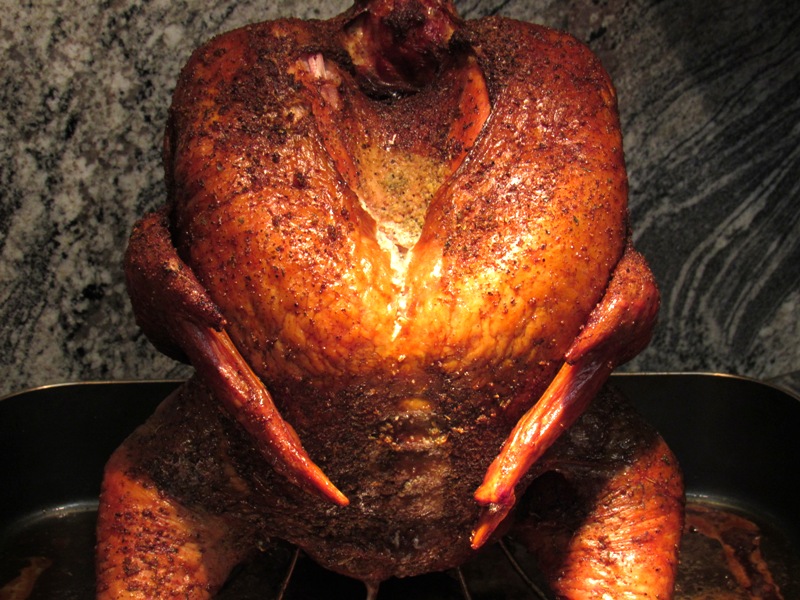 Smoking whole turkey in vertical smoker